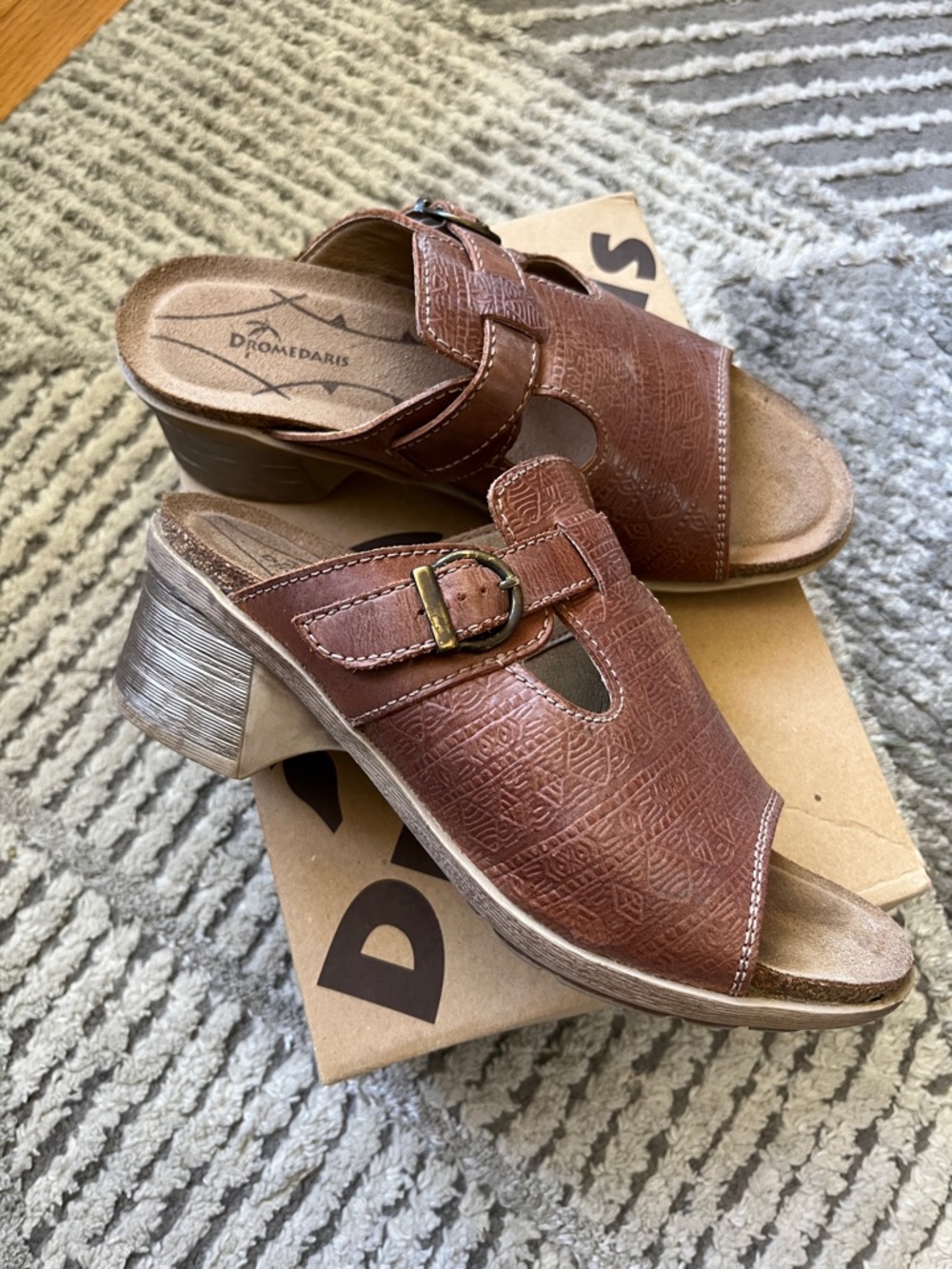 Dromedaris Sharon Leather Mules - Cognac Size 38 / US 7.5-8